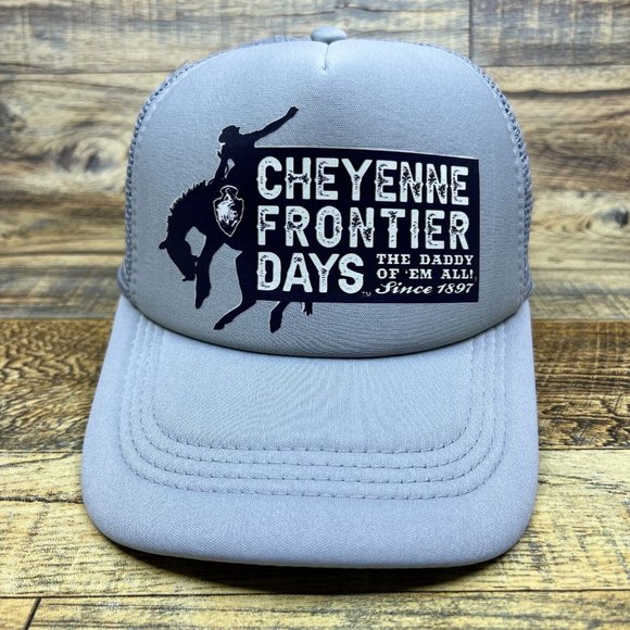 Cheyenne Frontier Days Rodeo Mens Trucker Hat Grey Snapback Wyoming Cowboy Cap - Picture 2 of 8